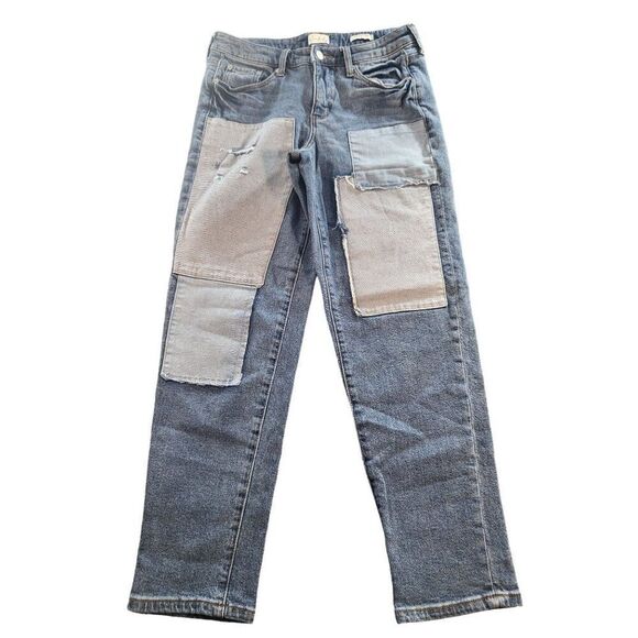 Wonderly Slim‎ Boyfriend Patchwork Jeans Women Sz 6 Blue Denim Straight Leg - Picture 1 of 8
